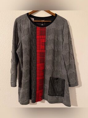Ali Miles Womens XL Textured Tunic Top Abstract Lagenlook Art to Wear